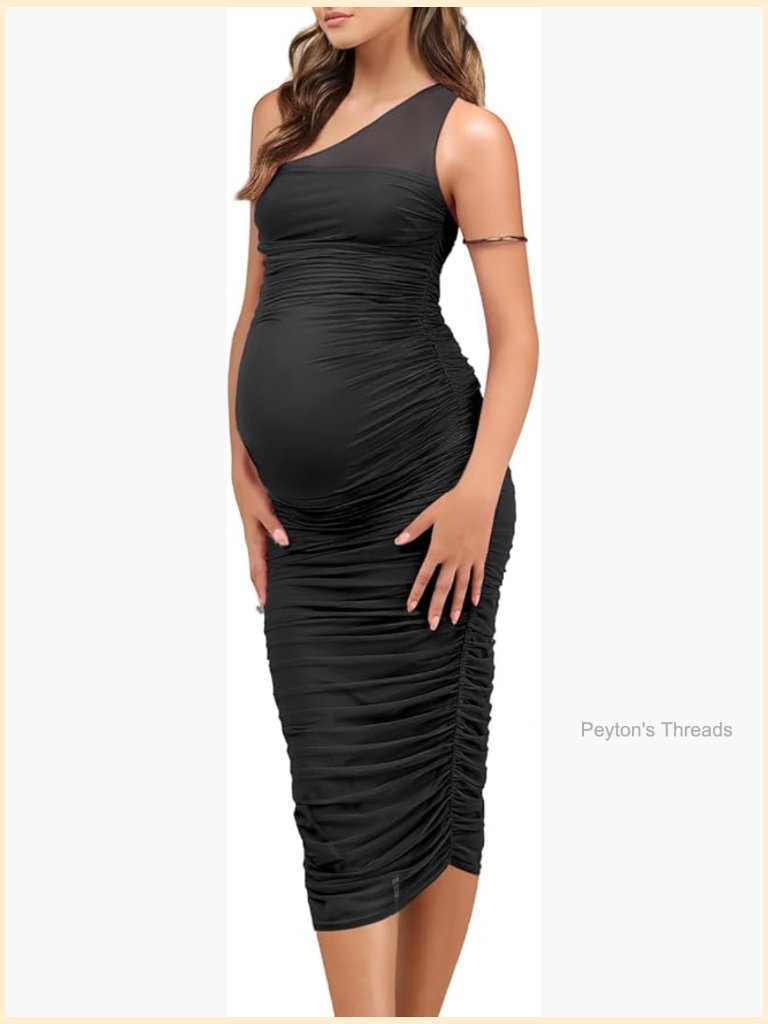 One Shoulder Mesh Maternity Bodycon Dress For Wedding Guest Baby Shower Cocktail